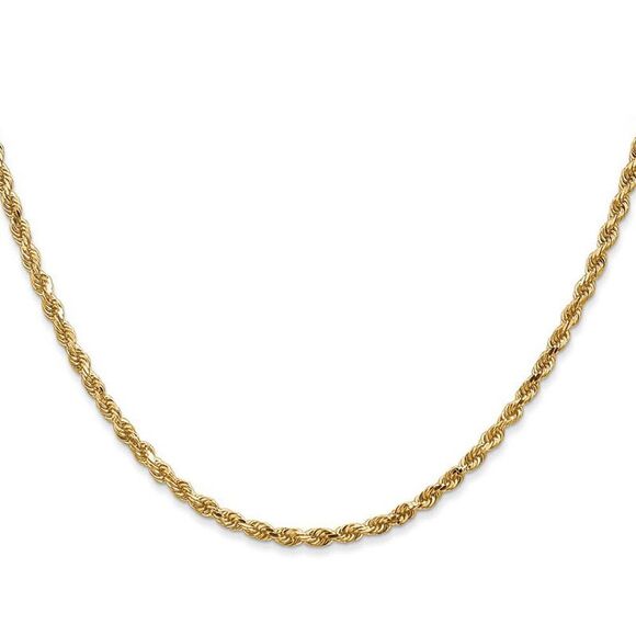 2.5mm 14k Yellow Gold Solid Diamond Cut Rope Chain Necklace, 24 Inch - Picture 3 of 7